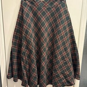 Unique Vintage Green and Red Plaid A-Line Skirt